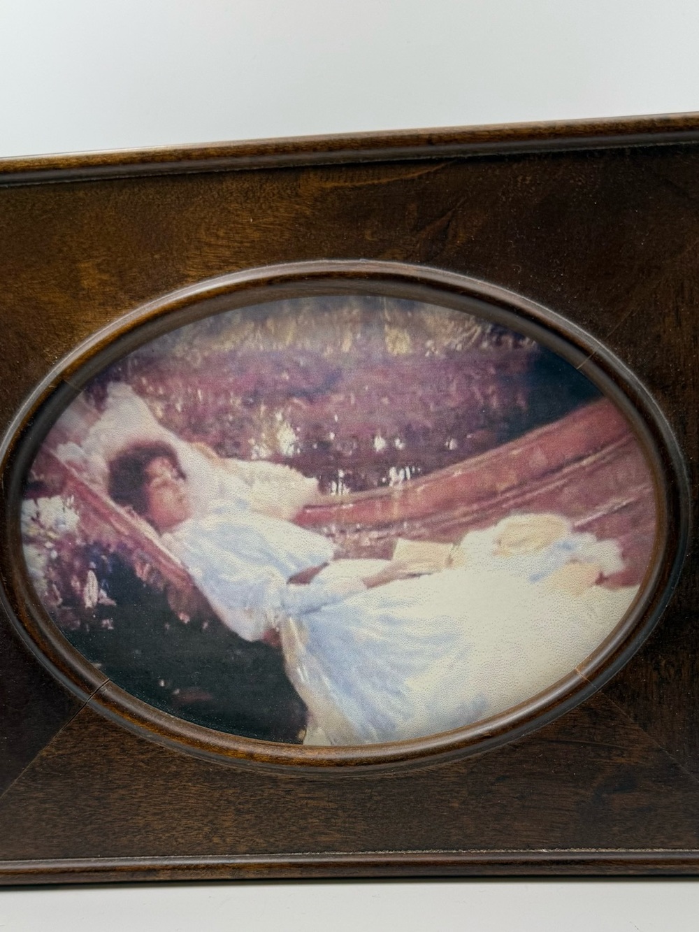 Source Unknown Brown Oval Wood Frame with Pastel Print